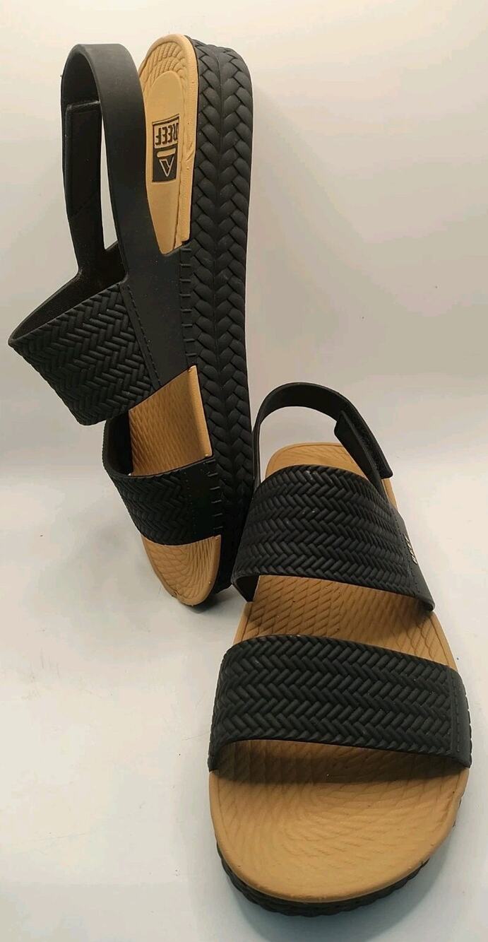 New REEF WATER VISTA Black/Tan Womens Sandals Size 10 Casual Beach Wear